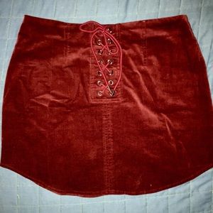 Burgundy Lace-Up Corduroy Skirt